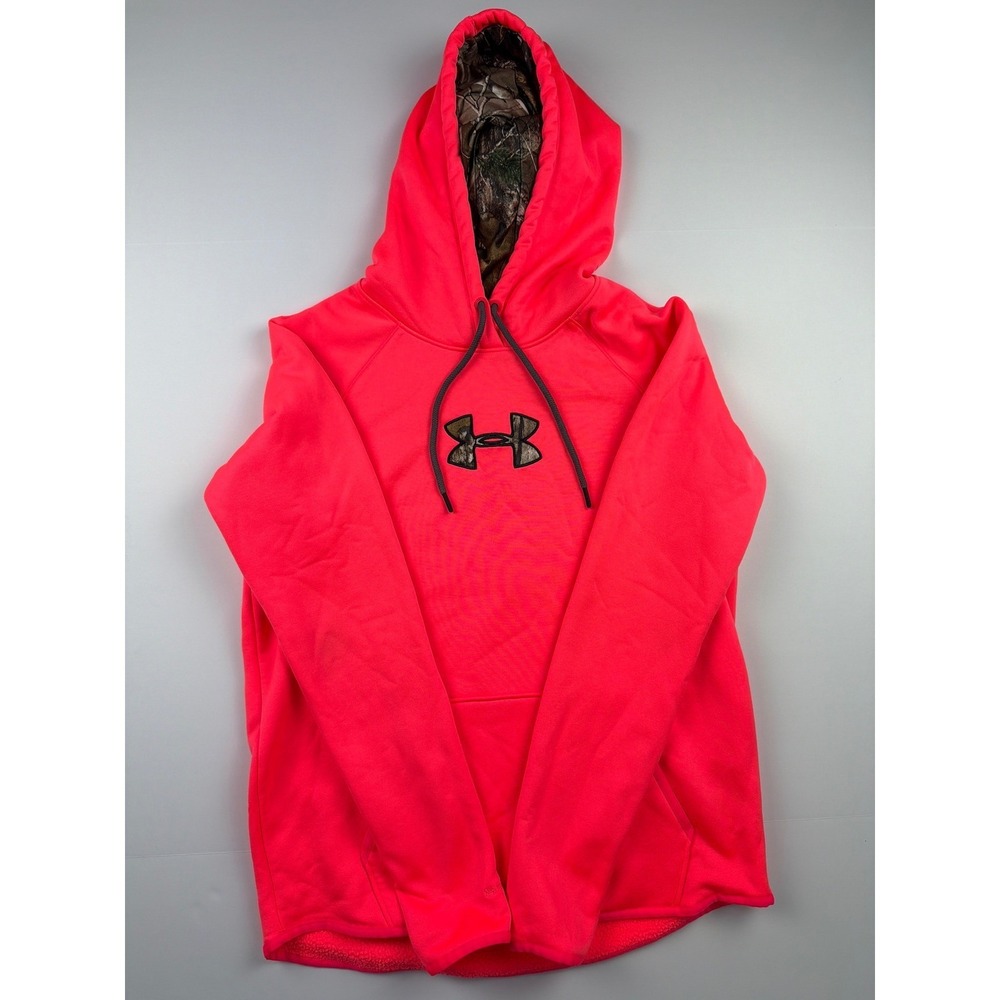 Under Armour Womens ColdGear Storm1 Hoodie Neon Pink Camo Logo Size Medium